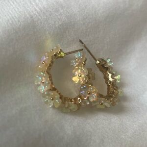 Iridescent flower hoop earrings